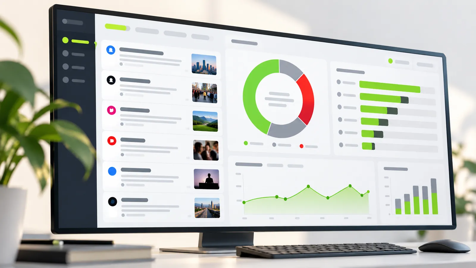 Savanna Digital dashboard showing a live mention feed, sentiment ring and share-of-voice bars (illustrative).